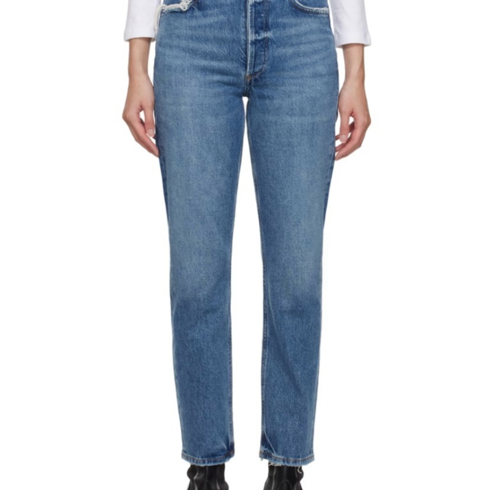 Agolde Riley Cropped Blue Straight Leg Jeans High-Rise
